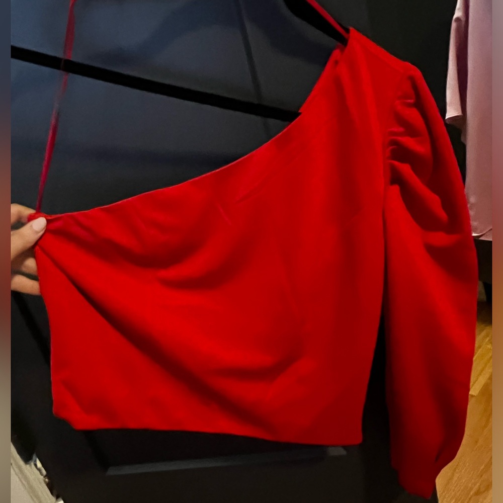 Off the shoulder red top